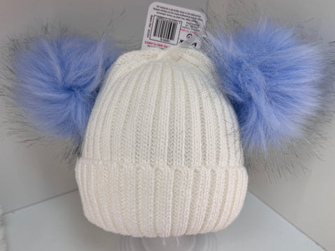 Double fur pom-pom hat