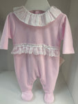 Lace velour babygrow pink
