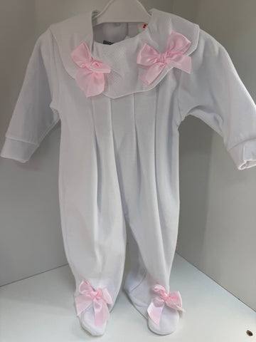 Double bow velour babygrow