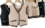 Leopard pleated co ord set beige