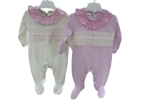 Smock babygrow pink