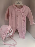 Spanish 100 %cotton romper with matching bonnet