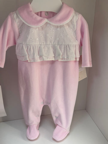 Zoey  velour babygrow pink