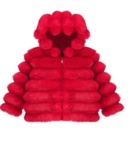 Red Kids bubble fur coat