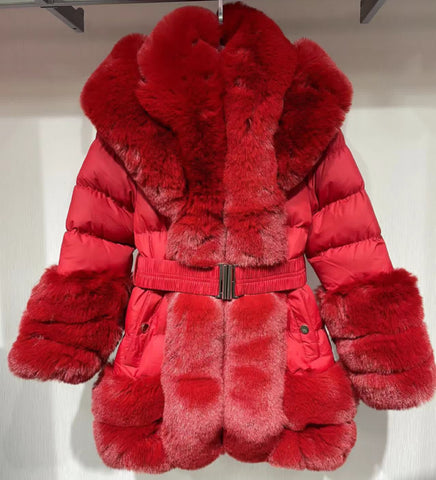 Barbie fur coat red