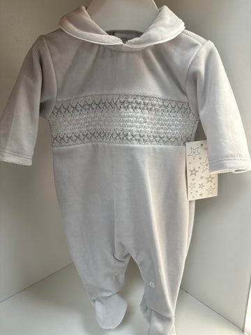 Hudson velour  grey  babygrow