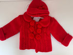 M) cardigan and hat set -red