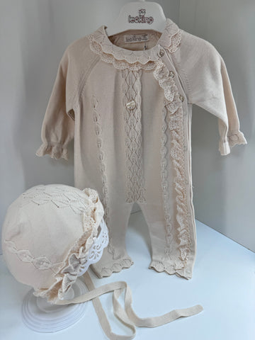 Spanish 100 %cotton romper with matching bonnet