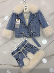Fur heavy coat skirt  set2-11 years