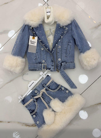 Fur heavy coat skirt  set2-11 years