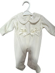 Double bow velour babygrow cream