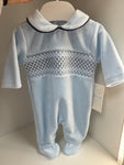 Hudson velour  blue babygrow