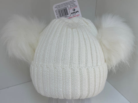 Double fur pom-pom hat