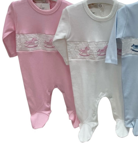 Rocking horse babygrow white