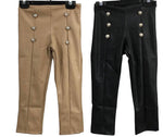 Buttoned detailed leather trousers-brown