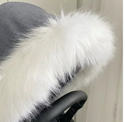 White faux fur Pram fur trim