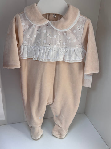 Zoey velour babygrow beige