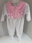 M) Double bow velour babygrow pink