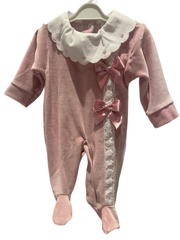 Velour babygrow dusty pink