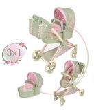 Decuevas 3in1 Doll Pram, Stroller & Cot - Botanic Mint Collection