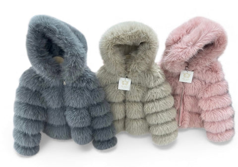 Cindy fur coat grey with hood