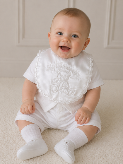 My christening day teddy bear bib