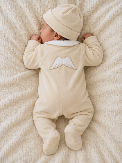 Angelwing  velour babygrow beige