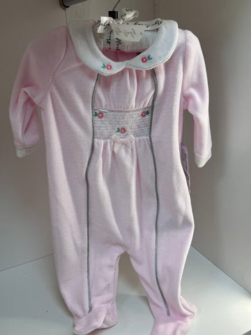 Pink velour babygrow