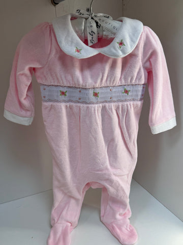 Rose petal velour babygrow