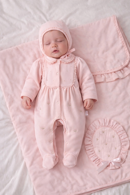 Babygrow blanket and bonnet set