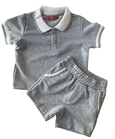 Boys collared shorts set -grey