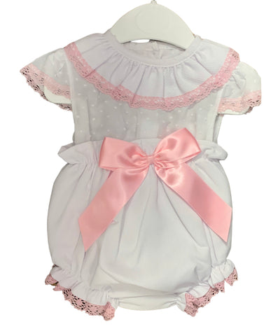 Britney white and pink bow romper