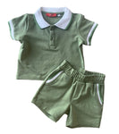 Boys collared shorts set -green