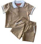 Boys collared shorts set -beige