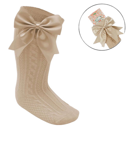 Demi Bow Socks-Beige