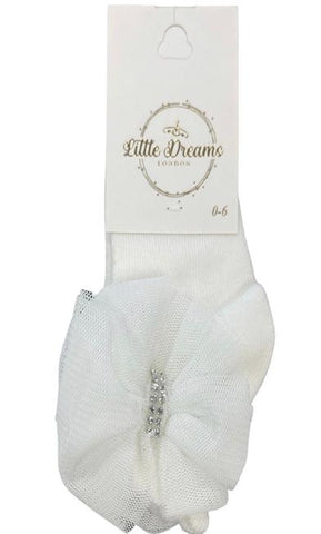 Diamond laced bow sock -ivory