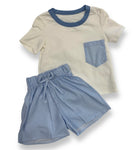 Ben stripped short set -blue