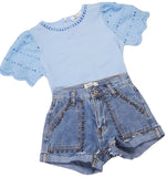 Denimn Short and Blouse Set