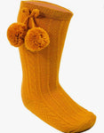 Deluxe Pom Pom Socks-Mustard