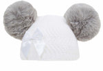 Grey pom-pom bow hat