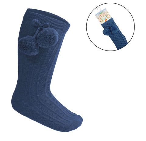 Deluxe Pom Pom Socks-Blue