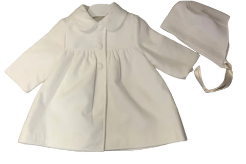 Girls coat with bonnet-white