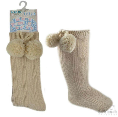 Deluxe Pom Pom Socks-Beige