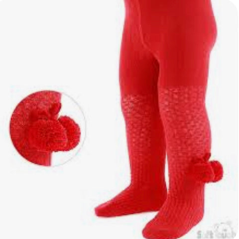 Pom Pom Tights-Red