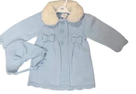 Bow knitted coat-blue