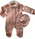 jessica babygrow and hat -peach