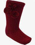 Deluxe Pom Pom Socks-Burgundy