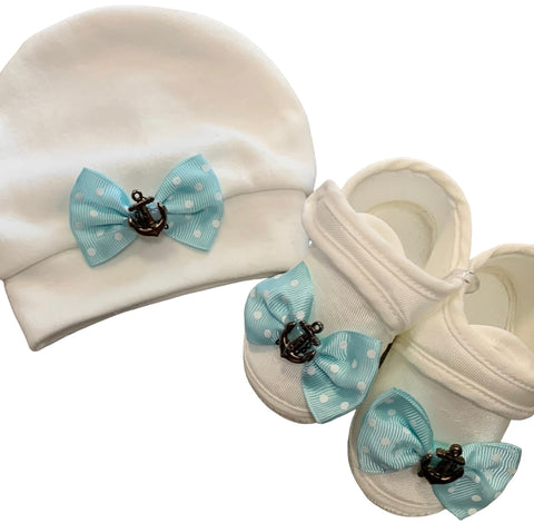 Soft-sole and hat set aqua