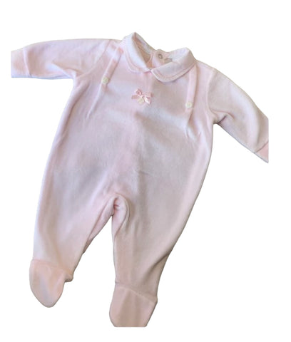 Pink velvet bow babygrow