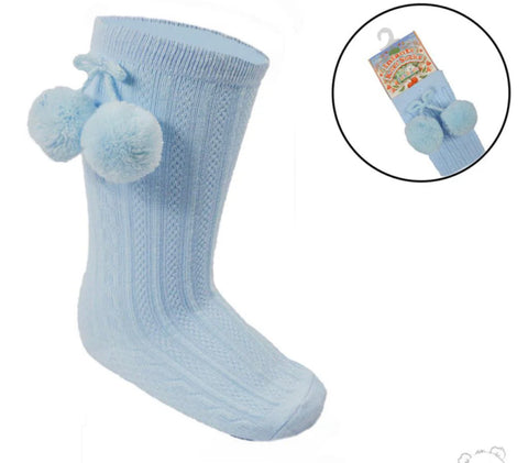 Knee high Pom Pom Socks-Baby Blue